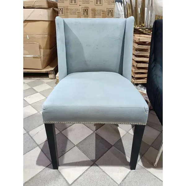 Krzesło glamour, klasyczne, tapicerowane, do jadalni, drewniane,  szare, nowoczesne, srebrna kołatka JAMES POEKSPOZYCYJNY