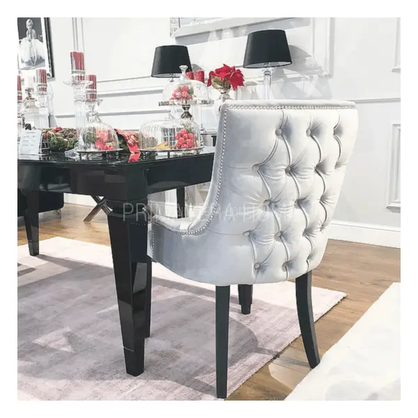 Classic upholstered chair, with a quilted back, elegant, white, venge-colored legs, TIFFANY SALE