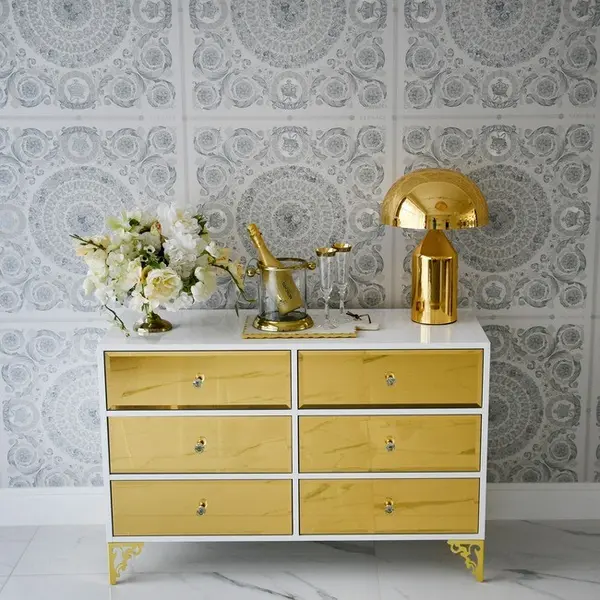 Luxurious wooden chest of drawers, for the living room, for the bedroom, glamor, wooden, varnished gold VENICE