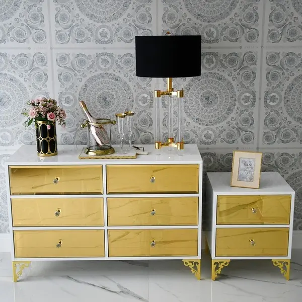 Luxurious wooden chest of drawers, for the living room, for the bedroom, glamor, wooden, varnished gold VENICE