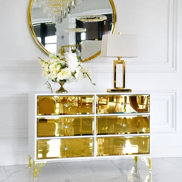 Luxurious wooden chest of drawers, for the living room, for the bedroom, glamor, wooden, varnished gold VENICE