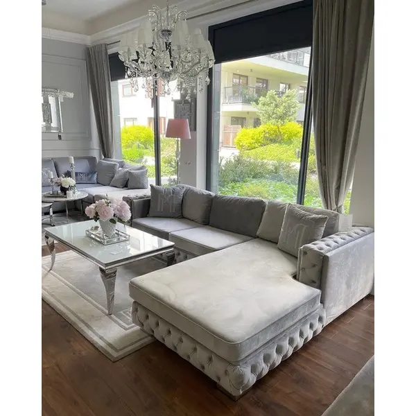 Modern corner sofa for living room, quilted, glamorous, sofa bed, New York QUEEN