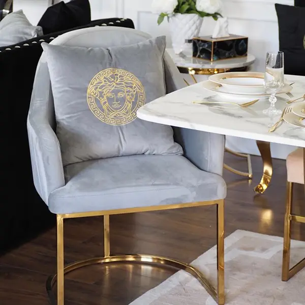 Poduszka ozdobna, welwetowa, szara, złota MEDUSA