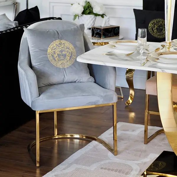 Poduszka ozdobna, welwetowa, szara, złota MEDUSA