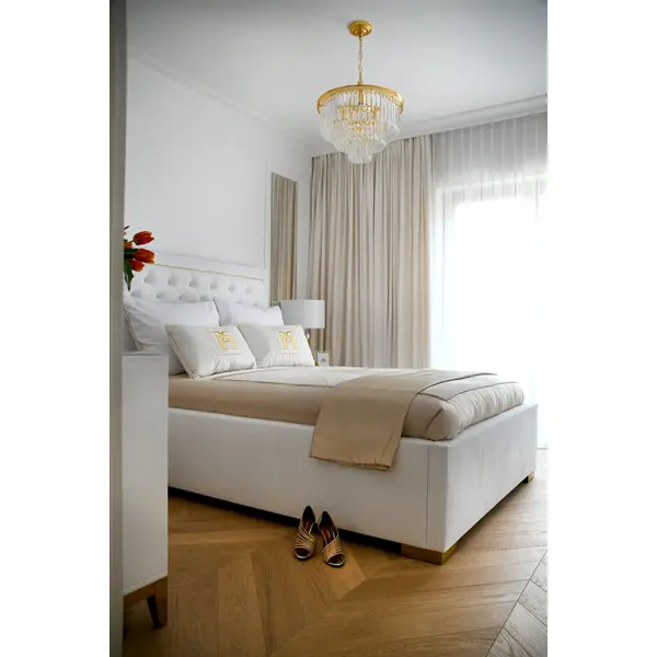 Żyrandol złoty GLAMOUR 50 cm kryształowy okrągły, nowoczesny, lampa wisząca