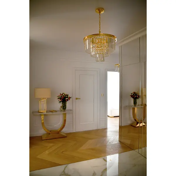 Żyrandol złoty GLAMOUR 50 cm kryształowy okrągły, nowoczesny, lampa wisząca