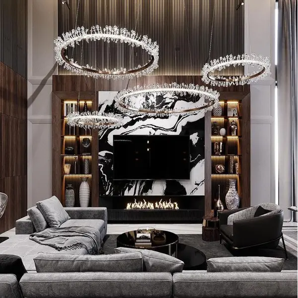 Crystal LED lamp, round ceiling lamp, ring, glamorous chandelier, modern gold BRINA