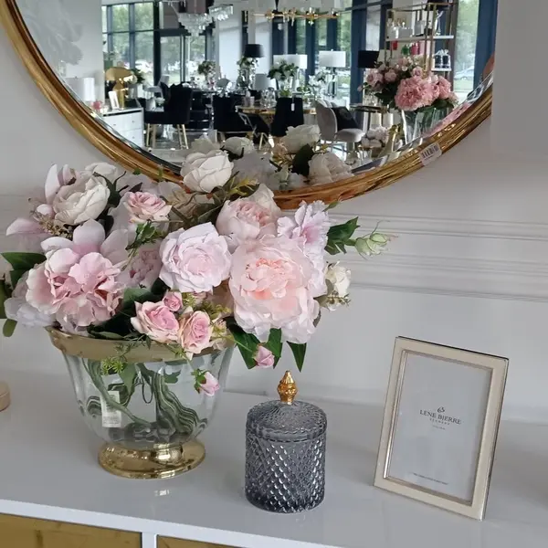 Glass container, smoked, gold, decorative, for accessories, for a dressing table, for jewelry, closed