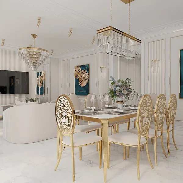 Exclusive dining chair, modern, glamor, beige, gold MEDUSA