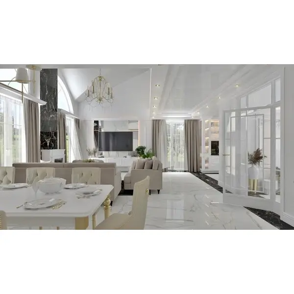 High gloss glamorous table, elegant white high gloss, light gold QUEEN