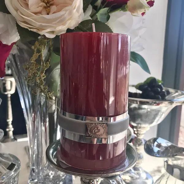 Red candle with a gray band Lene Bjerre