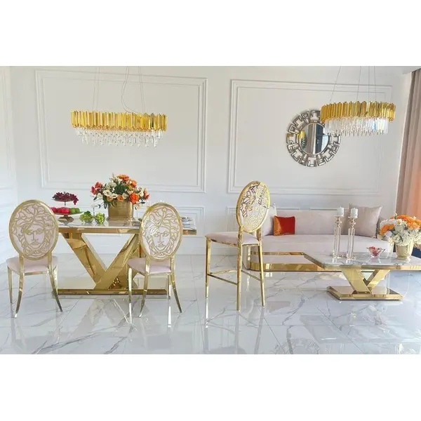 Exclusive glamor dining table, modern, with white marble, gold LV COLLECTION