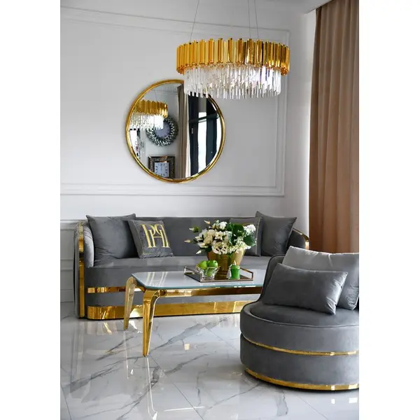 MADONNA elegant and modern grey gold glamour New York-style upholstered sofa for living room