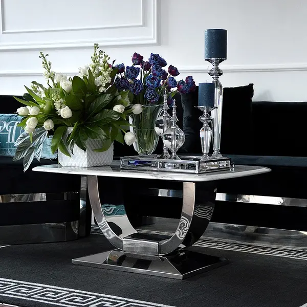 ART DECO modern gold living room coffee table with white marble top [CLONE]