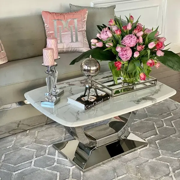 ART DECO modern gold living room coffee table with white marble top [CLONE]