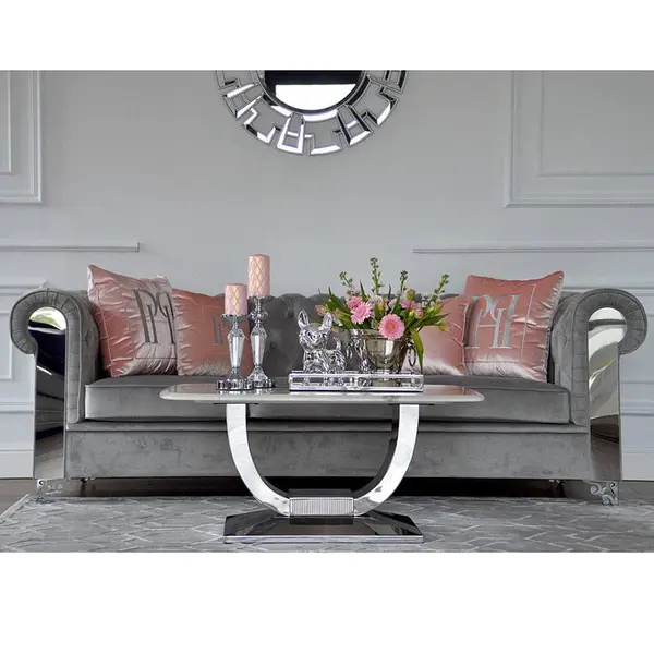 ART DECO modern gold living room coffee table with white marble top [CLONE]