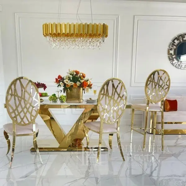 Exclusive glamor dining table, modern, with white marble, gold LV COLLECTION