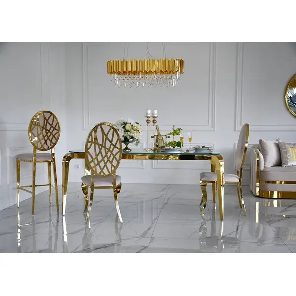 Dining chair, elegant, steel, modern, beige, gold AZURO OUTLET