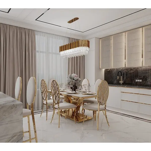 Dining chair, elegant, steel, modern, beige, gold AZURO OUTLET