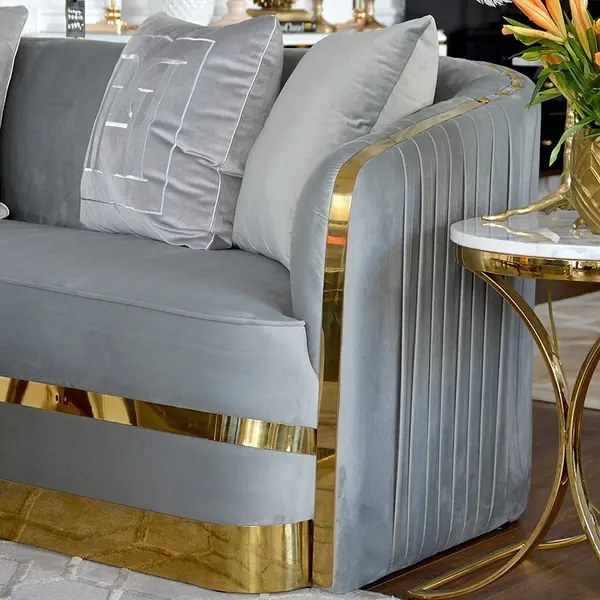 MADONNA elegant and modern grey gold glamour New York-style upholstered sofa for living room OUTLET