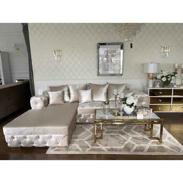 Luksusowy pikowany narożnik z funkcją spania aksamitna złota sofa narożna MILANO