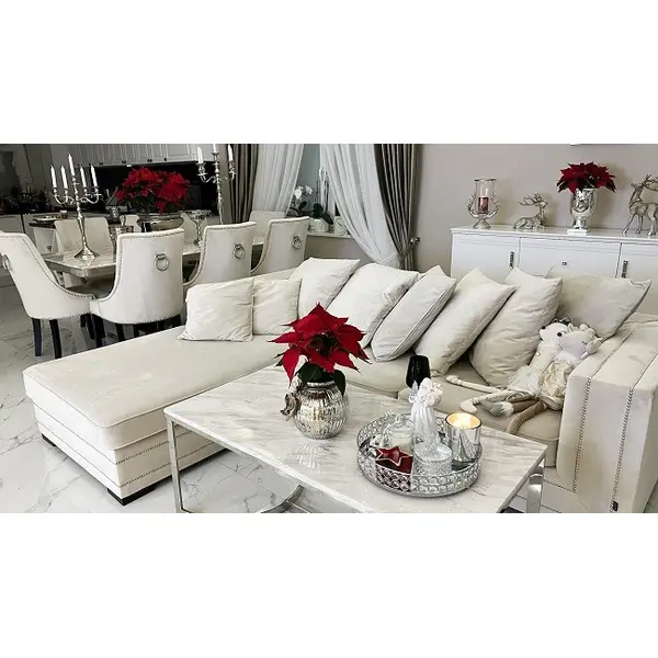 Aksamitny narożnik złoty, srebrny z funkcją spania nowoczesna kanapa narożna NERO