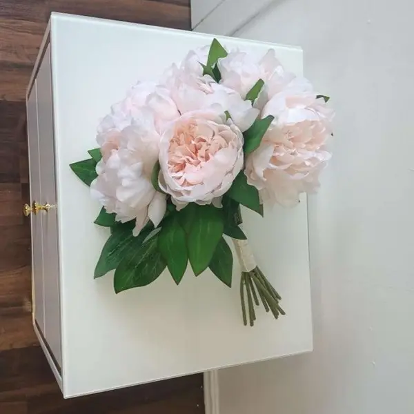 Bouquet of artificial flowers, decorative, elegant, salmon peonies