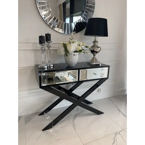 VIKI mirror console, glamorous, modern, black  or white with high gloss silver