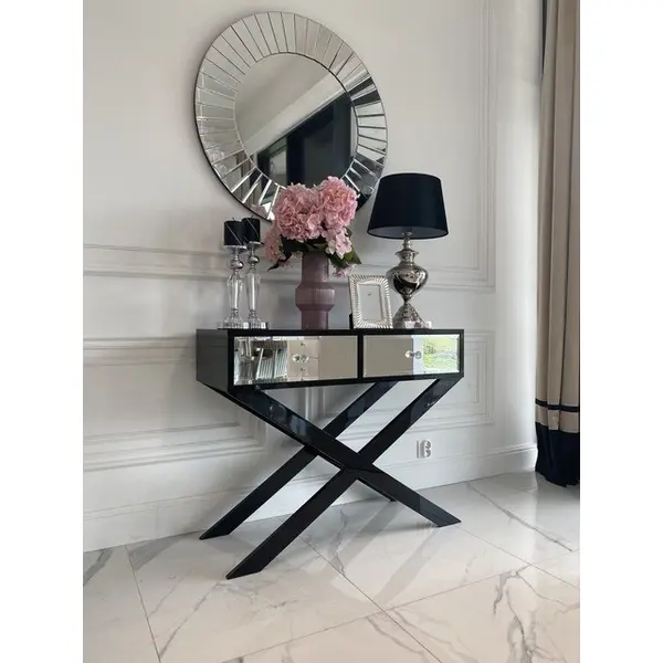 VIKI mirror console, glamorous, modern, black  or white with high gloss silver