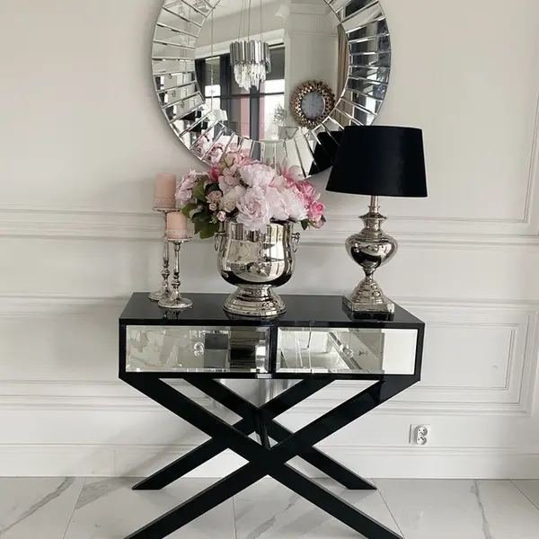 VIKI mirror console, glamorous, modern, black  or white with high gloss silver