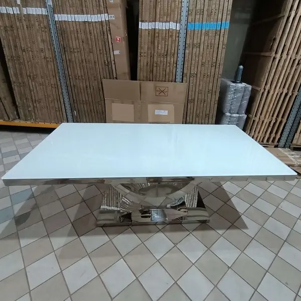 Stół glamour ekskluzywny do jadalni, nowoczesny, designerski, szklany blat, srebrny ART DECO II OUTLET