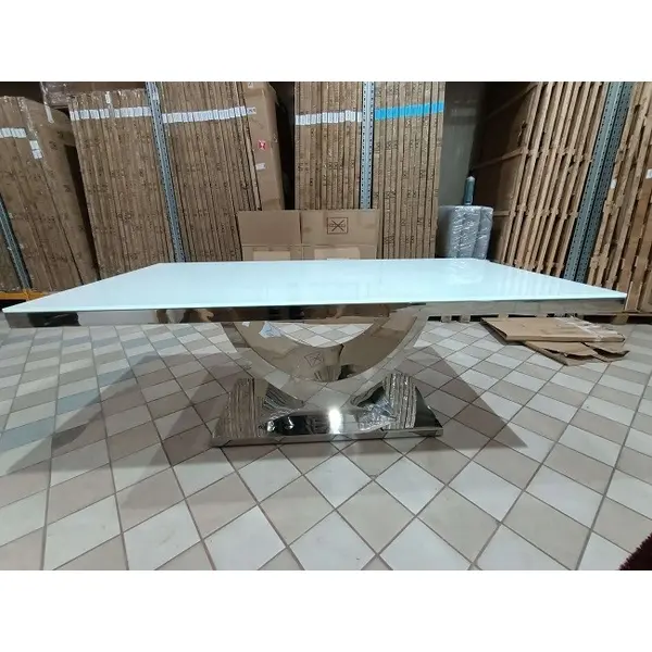 Stół glamour ekskluzywny do jadalni, nowoczesny, designerski, szklany blat, srebrny ART DECO II OUTLET