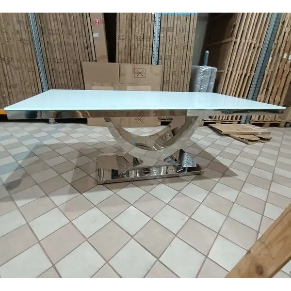 Stół glamour ekskluzywny do jadalni, nowoczesny, designerski, szklany blat, srebrny ART DECO II OUTLET