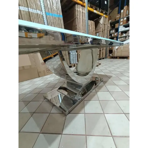 Stół glamour ekskluzywny do jadalni, nowoczesny, designerski, szklany blat, srebrny ART DECO II OUTLET