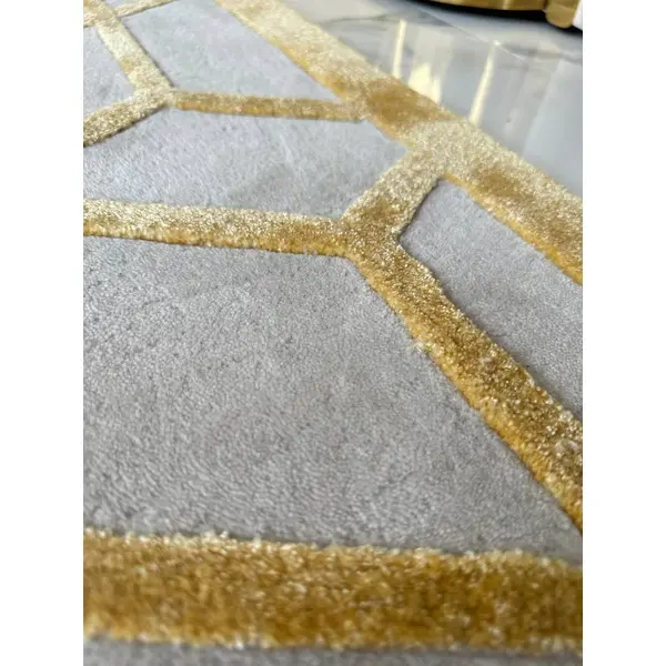 Nowoczesny dywan, geometryczny, do salonu, glamour, szary, złoty ARABEL GOLD