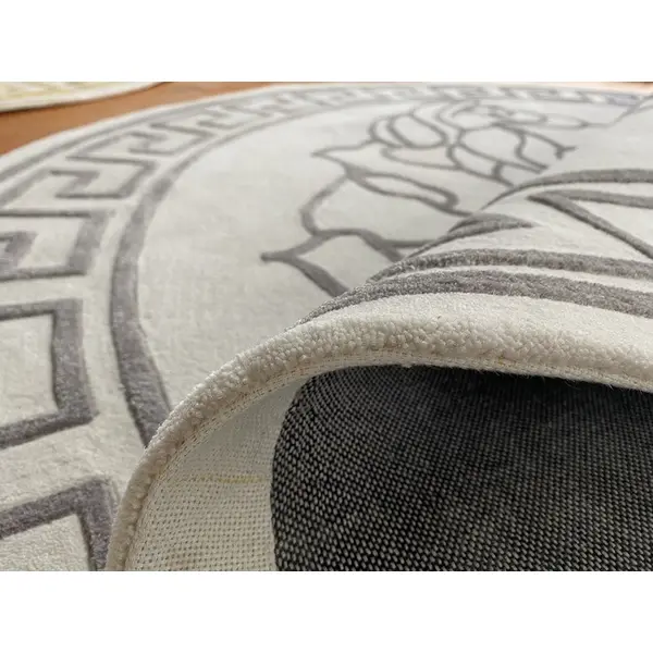 Medusa face round rug for living room, dining room, greek pattern, gray MEDUSA SILVER 180cm