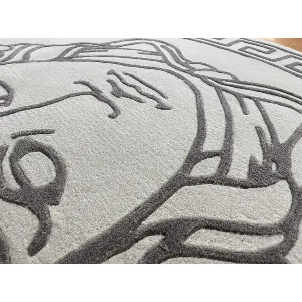 Medusa face round rug for living room, dining room, greek pattern, gray MEDUSA SILVER 180cm