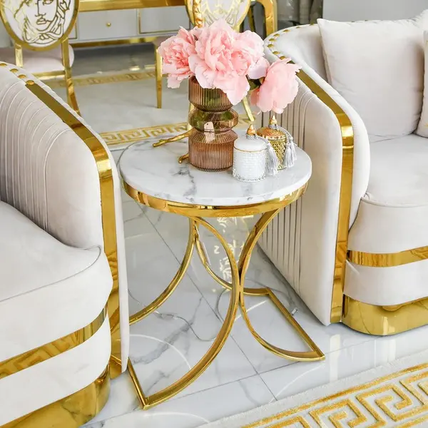 Stolik glamour pomocniczy boczny, nocny biały marmur ALICE GOLD