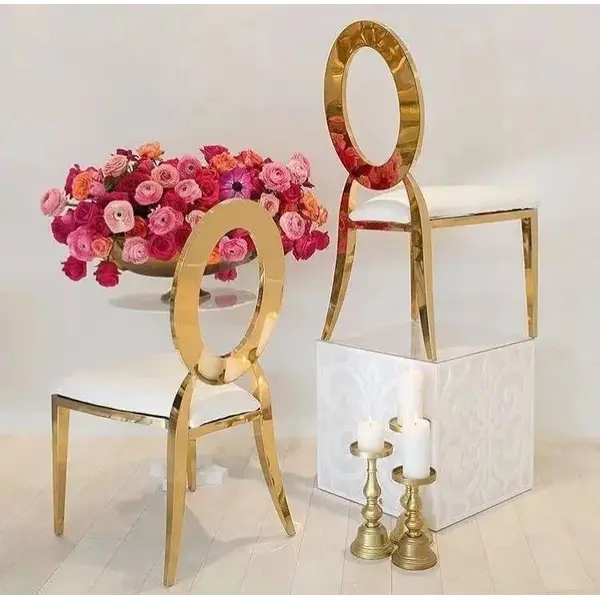 Ekskluzywne krzesło na salę weselną, na ślub złote białe glamour, wygodne, bankietowe do hotelu, restauracji RING