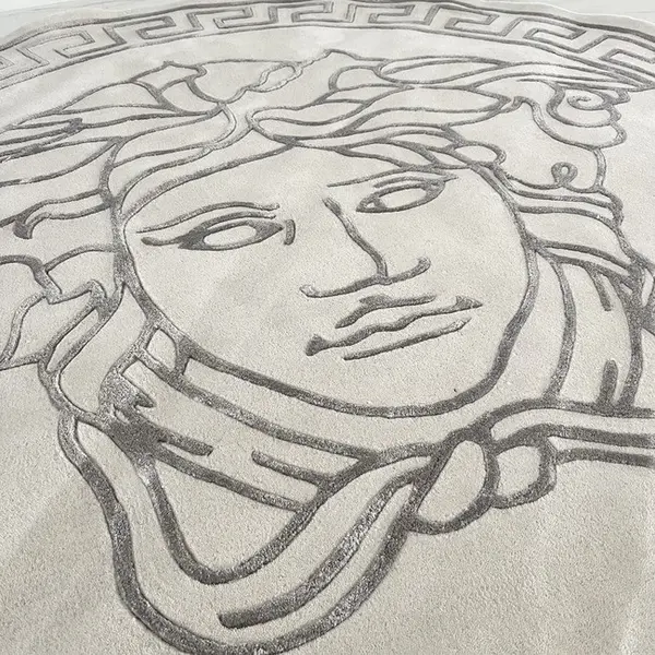 Medusa face round rug for living room, dining room, greek pattern, gray MEDUSA SILVER 180cm
