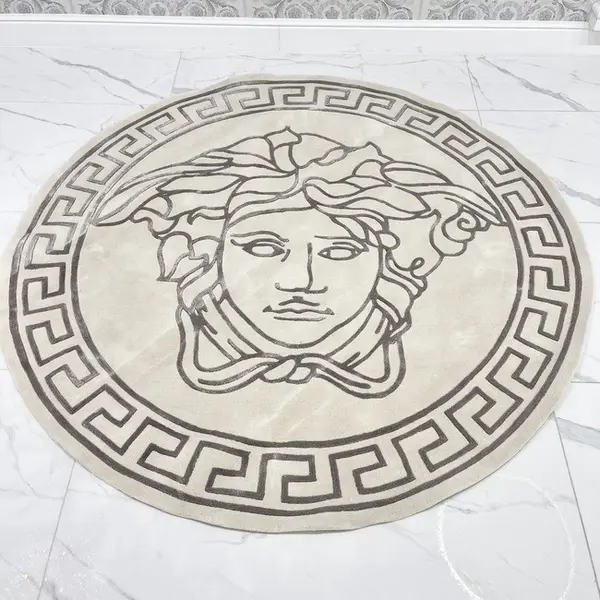 Medusa face round rug for living room, dining room, greek pattern, gray MEDUSA SILVER 180cm