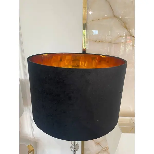 Abażur welurowy okrągły, czarny, złoty, cylinder XXL