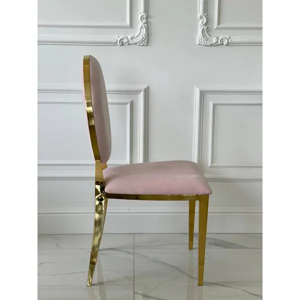 Ekskluzywne krzesło na salę weselną, na ślub złote różowe glamour, wygodne, bankietowe do hotelu, restauracji ANILLO