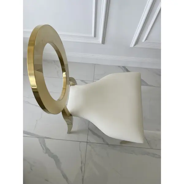 Ekskluzywne krzesło na salę weselną, na ślub złote białe glamour, wygodne, bankietowe do hotelu, restauracji RING