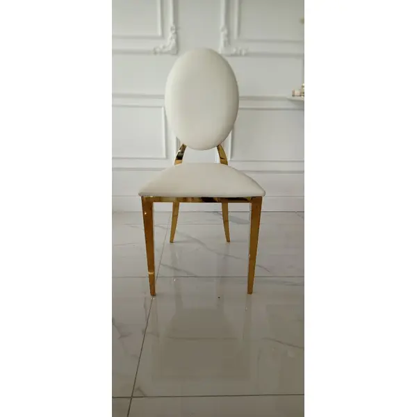 Ekskluzywne krzesło na salę weselną, na ślub złote białe glamour, wygodne, bankietowe do hotelu, restauracji RING