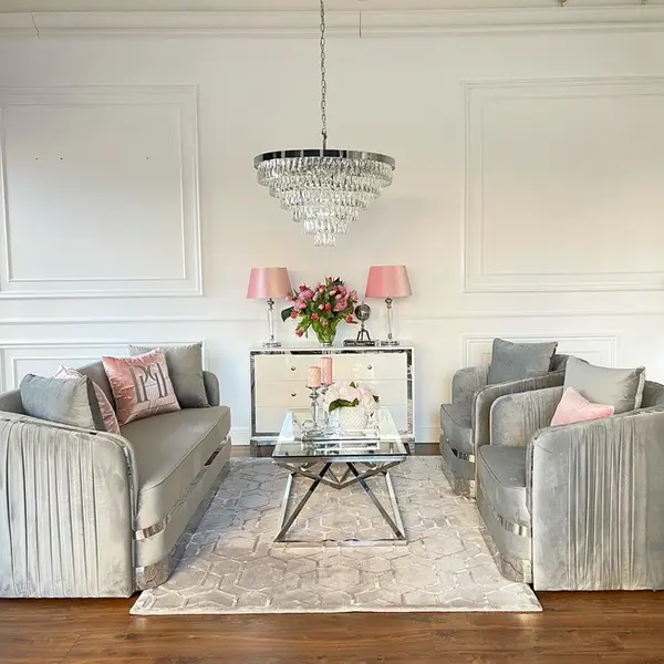 MADONNA Elegant and modern silver grey glamour upholstered sofa