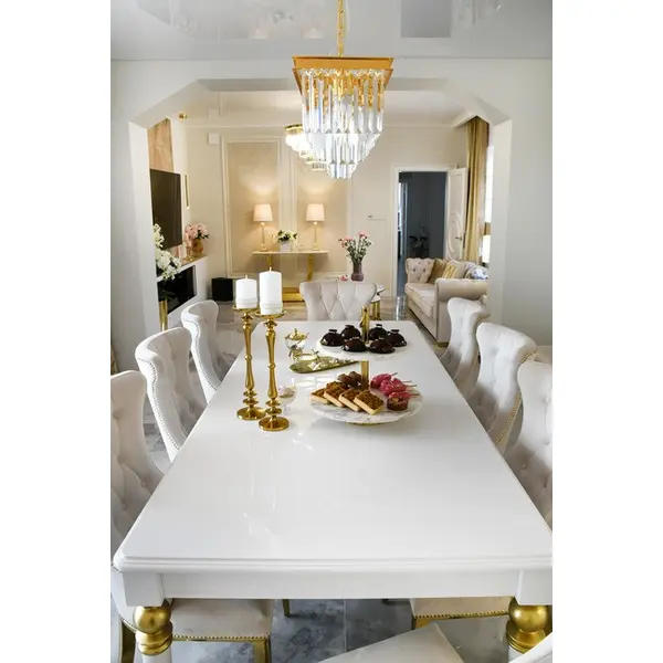 High gloss glamorous table, elegant white high gloss, light gold QUEEN