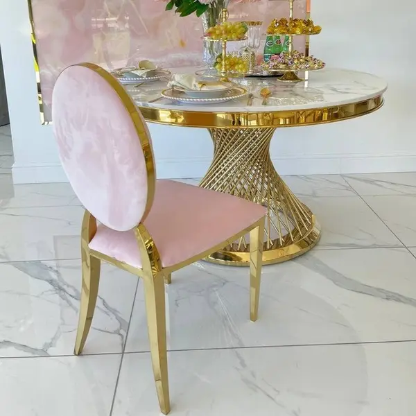 Ekskluzywne krzesło na salę weselną, na ślub złote różowe glamour, wygodne, bankietowe do hotelu, restauracji ANILLO