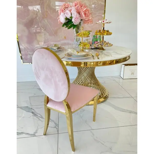 Ekskluzywne krzesło na salę weselną, na ślub złote różowe glamour, wygodne, bankietowe do hotelu, restauracji ANILLO