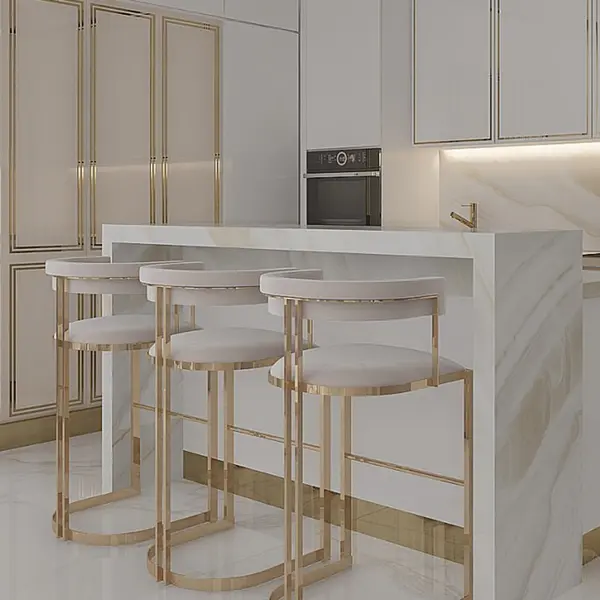 Glamor bar stool, gold, boucle, modern upholstered for dining room, bar, MARCO island OUTLET